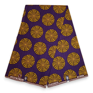 6 Yards - African Wax print fabric - Purple and Yellow Mystic Circle Webs - 100% cotton