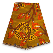 Charger l'image dans la galerie, 6 Yards - African Wax print fabric - Yellow Orange Radiant Leaf Orbit - 100% cotton
