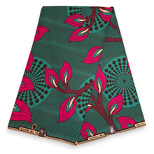 Charger l'image dans la galerie, 6 Yards - African Wax print fabric - Green Pink Radiant Leaf Orbit - 100% cotton
