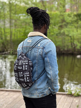 Load image into Gallery viewer, African Print Drawstring Bag / Gym Sack / School bag / Ankara Backpack / Festival Bag -  Black / white bogolan
