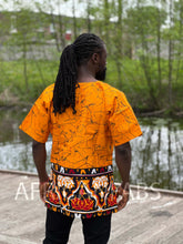 Afbeelding in Gallery-weergave laden, Ochre yellow Dashiki Shirt / Dashiki Dress - African print top - Unisex
