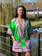 Load image into Gallery viewer, Green Dashiki Shirt / Dashiki Dress - African print top - Unisex - Vlisco
