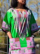 Load image into Gallery viewer, Green Dashiki Shirt / Dashiki Dress - African print top - Unisex - Vlisco
