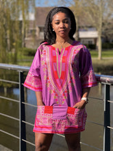 Load image into Gallery viewer, Purple / Red Dashiki Shirt / Dashiki Dress - African print top - Unisex - Vlisco
