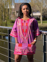 Afbeelding in Gallery-weergave laden, Paars/Rood Dashiki Shirt / Dashiki Jurk - Afrikaanse print top - Unisex - Vlisco
