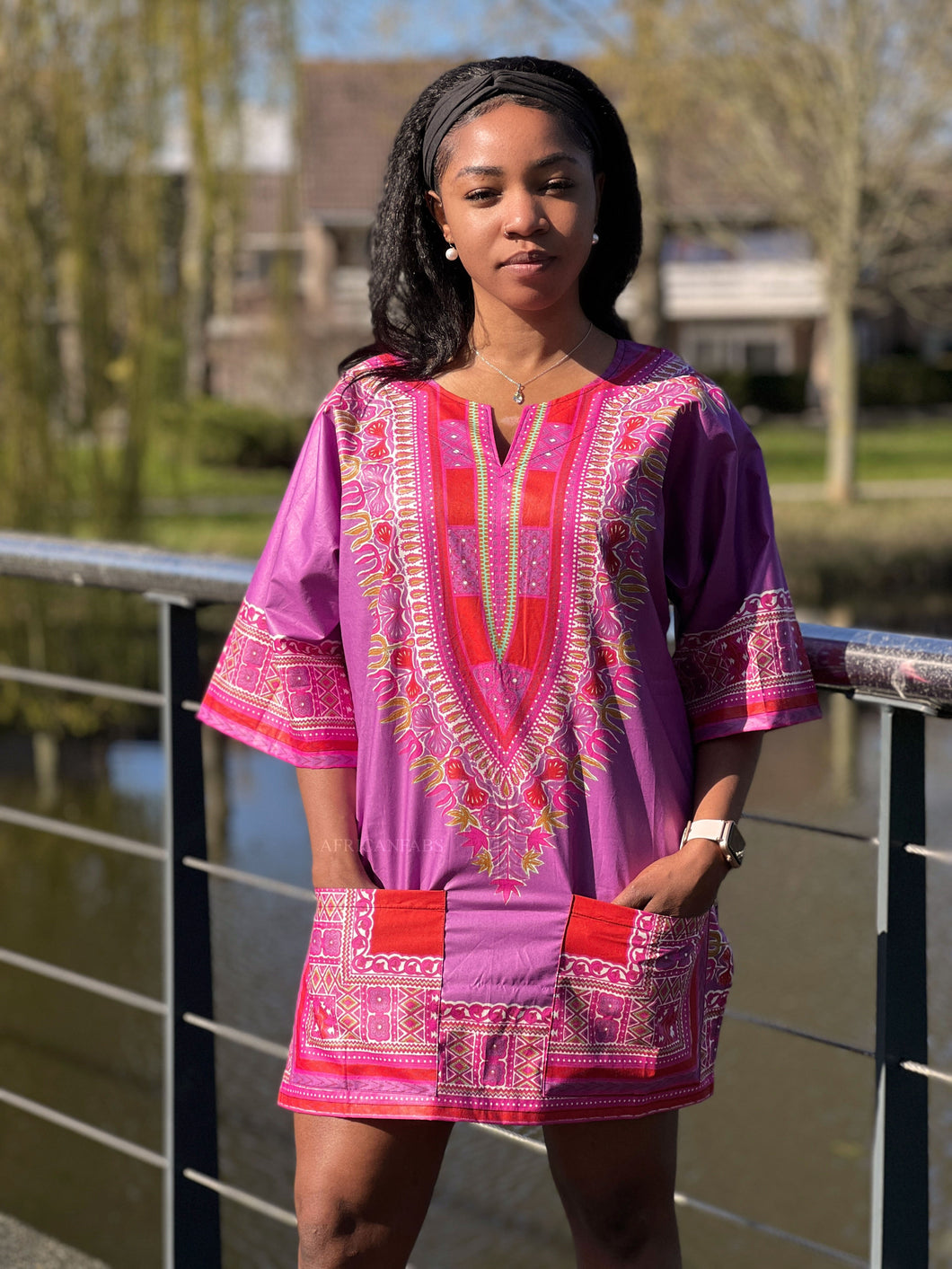 Purple / Red Dashiki Shirt / Dashiki Dress - African print top - Unisex - Vlisco