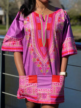 Load image into Gallery viewer, Purple / Red Dashiki Shirt / Dashiki Dress - African print top - Unisex - Vlisco
