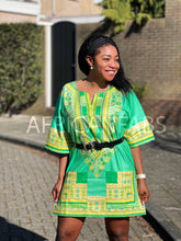 Afbeelding in Gallery-weergave laden, Lemon green Dashiki Shirt / Dashiki Dress - African print top - Unisex - Vlisco
