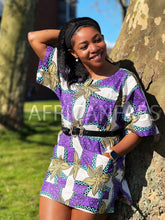 Afbeelding in Gallery-weergave laden, Purple / White Dashiki Shirt / Dashiki Dress - African print top - Unisex
