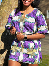 Lade das Bild in den Galerie-Viewer, Purple / White Dashiki Shirt / Dashiki Dress - African print top - Unisex
