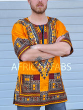 Lade das Bild in den Galerie-Viewer, Orange Dashiki Shirt / Dashiki Dress - African print top - Unisex - Vlisco
