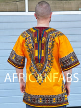 Load image into Gallery viewer, Orange Dashiki Shirt / Dashiki Dress - African print top - Unisex - Vlisco
