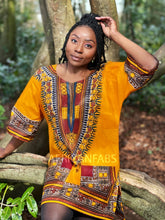Afbeelding in Gallery-weergave laden, Orange Dashiki Shirt / Dashiki Dress - African print top - Unisex - Vlisco

