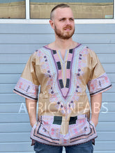 Load image into Gallery viewer, Beige Dashiki Shirt / Dashiki Dress - African print top - Unisex - Vlisco
