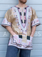 Afbeelding in Gallery-weergave laden, Beige Dashiki Shirt / Dashiki Dress - African print top - Unisex - Vlisco
