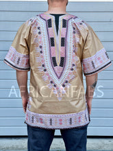 Afbeelding in Gallery-weergave laden, Beige Dashiki Shirt / Dashiki Dress - African print top - Unisex - Vlisco

