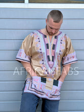 Load image into Gallery viewer, Beige Dashiki Shirt / Dashiki Dress - African print top - Unisex - Vlisco
