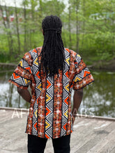 Afbeelding in Gallery-weergave laden, Brown / orange Bogolan Dashiki Shirt / Dashiki Dress - African print top - Unisex
