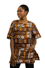 Load image into Gallery viewer, Brown Patterns Bogolan Dashiki Shirt / Dashiki Dress - African print top
