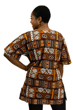 Load image into Gallery viewer, Brown Patterns Bogolan Dashiki Shirt / Dashiki Dress - African print top
