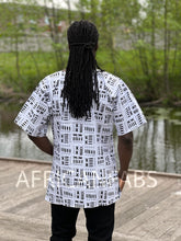 Afbeelding in Gallery-weergave laden, White Bogolan Dashiki Shirt / Dashiki Dress - African print top - Unisex
