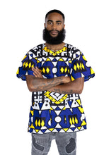Load image into Gallery viewer, Blue Yellow Samakaka Dashiki Shirt / Dashiki Dress - African print top - Unisex
