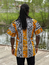 Lade das Bild in den Galerie-Viewer, Orange / white Bogolan Dashiki Shirt / Dashiki Dress - African print top - Unisex
