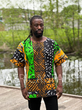 Load image into Gallery viewer, Green / black Bogolan Dashiki Shirt / Dashiki Dress - African print top - Unisex

