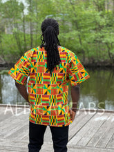 Charger l&#39;image dans la galerie, Orange Kente Dashiki Shirt / Dashiki Dress - African print top - Unisex
