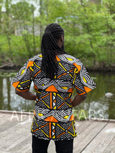 Load image into Gallery viewer, Black / yellow / orange Bogolan Dashiki Shirt / Dashiki Dress - African print top - Unisex
