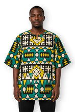 Load image into Gallery viewer, Turquoise Yellow Samakaka Dashiki Shirt / Dashiki Dress - African print top - Unisex
