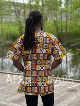 Afbeelding in Gallery-weergave laden, Black / yellow Bogolan Dashiki Shirt / Dashiki Dress - African print top - Unisex
