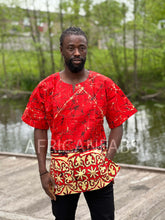 Charger l&#39;image dans la galerie, Red Dashiki Shirt / Dashiki Dress - African print top - Unisex
