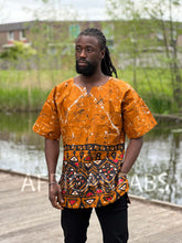 Charger l&#39;image dans la galerie, Mustard brown Dashiki Shirt / Dashiki Dress - African print top - Unisex
