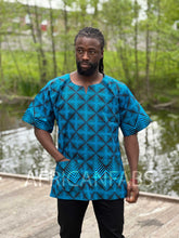 Afbeelding in Gallery-weergave laden, Blue Dashiki Shirt / Dashiki Dress - African print top - Unisex
