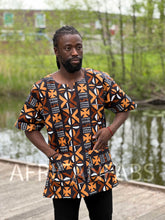 Lade das Bild in den Galerie-Viewer, Brown Bogolan Dashiki Shirt / Dashiki Dress - African print top - Unisex
