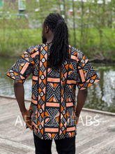 Charger l&#39;image dans la galerie, Salmon / black Bogolan Dashiki Shirt / Dashiki Dress - African print top - Unisex
