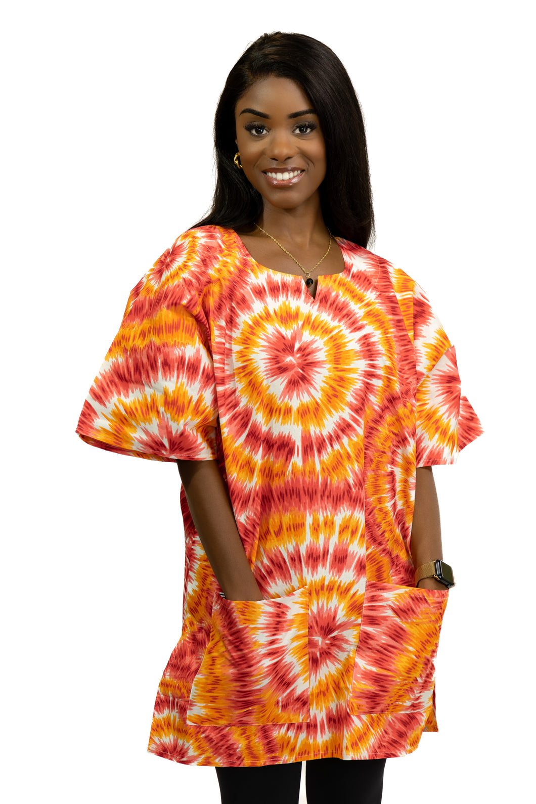 Oranje tie-dye Dashiki shirt / Dashiki jurk - Afrikaanse print top - Unisex