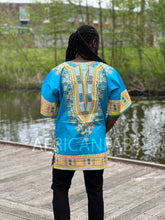 Lade das Bild in den Galerie-Viewer, Blue Dashiki Shirt / Dashiki Dress - African print top - Unisex - Vlisco
