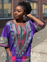Load image into Gallery viewer, Purple with gold effect Dashiki Shirt / Dashiki Dress - African print top - Unisex - Vlisco
