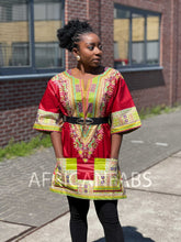Afbeelding in Gallery-weergave laden, Red Dashiki Shirt / Dashiki Dress - African print top - Unisex - Vlisco
