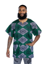 Charger l&#39;image dans la galerie, Green diamonds Dashiki Shirt / Dashiki Dress - African print top - Unisex
