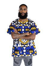 Lade das Bild in den Galerie-Viewer, Blue Samakaka Dashiki Shirt / Dashiki Dress - African print top - Unisex
