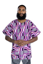 Charger l&#39;image dans la galerie, Purple / white Kente  Dashiki Shirt / Dashiki Dress - African print top - Unisex
