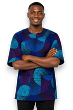 Load image into Gallery viewer, Blue &amp; Turquoise Concentric Circle Design Dashiki Shirt / Dashiki Dress - African print top - Unisex
