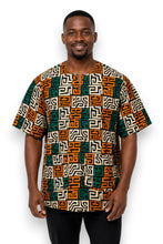 Load image into Gallery viewer, Teal &amp; Yellow-Orange Kuba Blocks Dashiki Shirt / Dashiki Dress - African print top - Unisex

