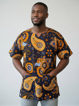 Load image into Gallery viewer, Navy blue Yellow Paisley Dashiki Shirt / Dashiki Dress - African print top - Unisex
