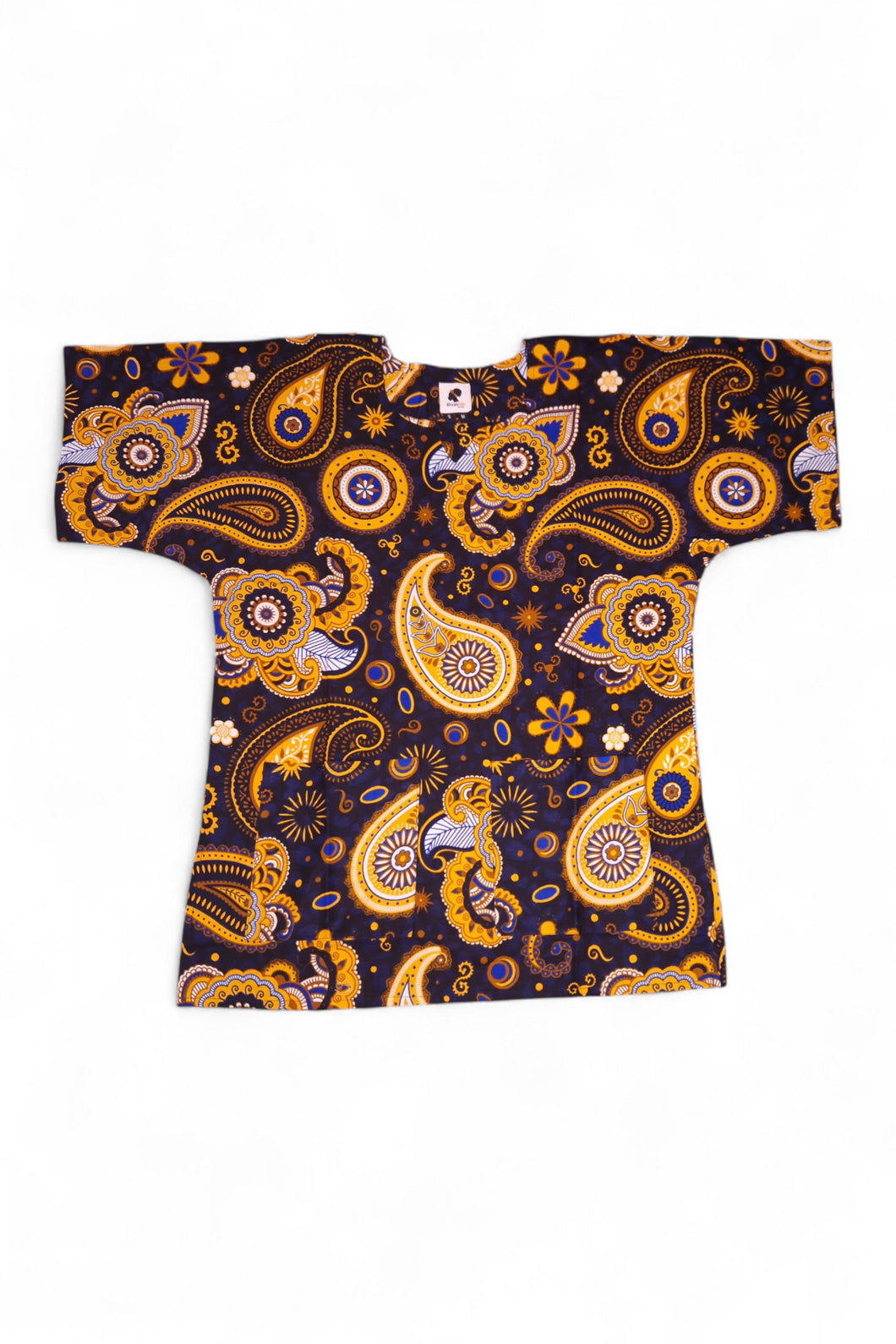 Navy blue Yellow Paisley Dashiki Shirt / Dashiki Dress - African print top - Unisex