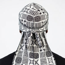 Load image into Gallery viewer, Durag / Du-rag / Do-rag / Bandana - Unisex - White and Black Bogolan
