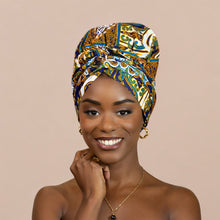 Load image into Gallery viewer, Easy headwrap - Satin lined hair bonnet - Blue Mix
